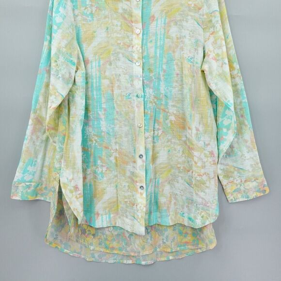 Soft Surroundings Shirt Medium Green Abstract Gauze Contrast Tunic Art to Wear - Picture 4 of 16